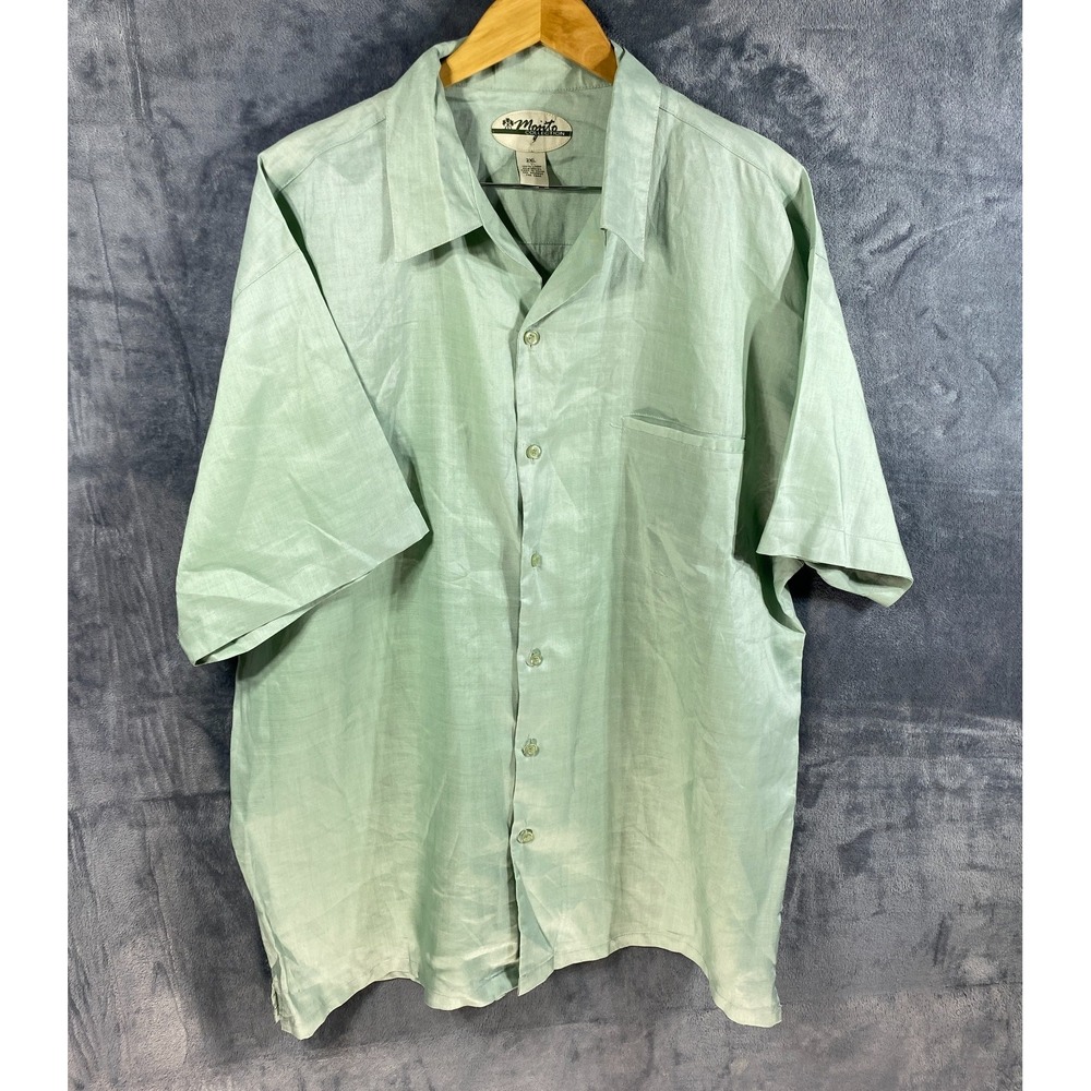 Mojito Collection Shirt Mens 2XL Green 100% Linen Cuban Short Sleeves Button Up